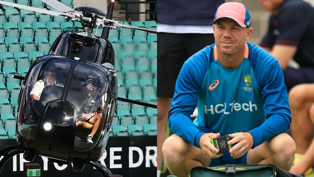 david-warner-lands-in-a-helicopter-in-middle-of-scg-to-play-for-sydney-thunder-in-big-bash-league-video